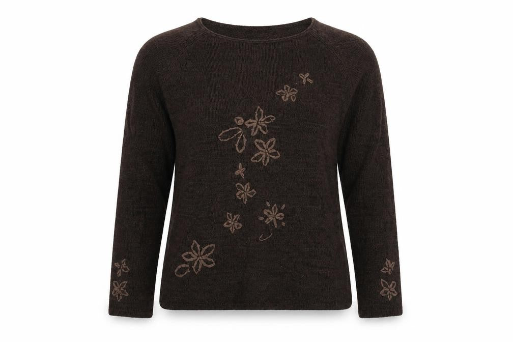 Front view of EWM women’s grey floral knit jumper, size XL