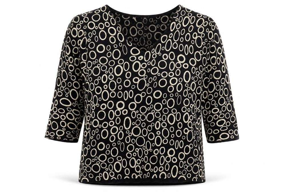 Front view of BHS women’s blue geometric knit jumper, size UK 14