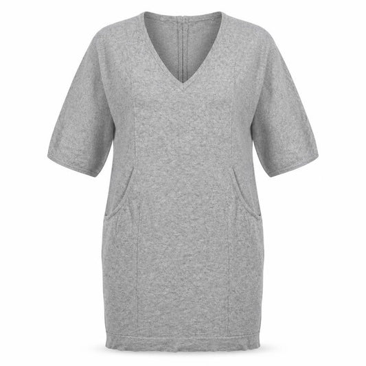 Front view of Autograph women’s grey knit jumper dress, size UK 12