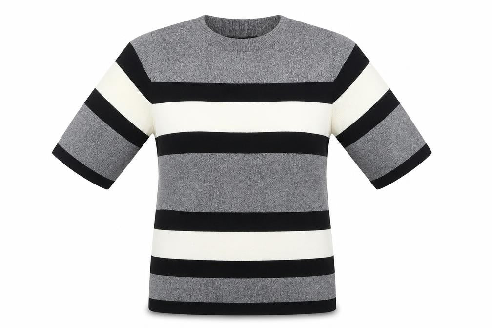 Front view of New Look women’s multicoloured striped knit jumper, size UK 6