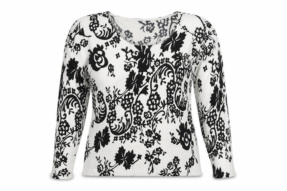 Front view of Rogers & Rogers women’s white floral knit jumper, size UK 20