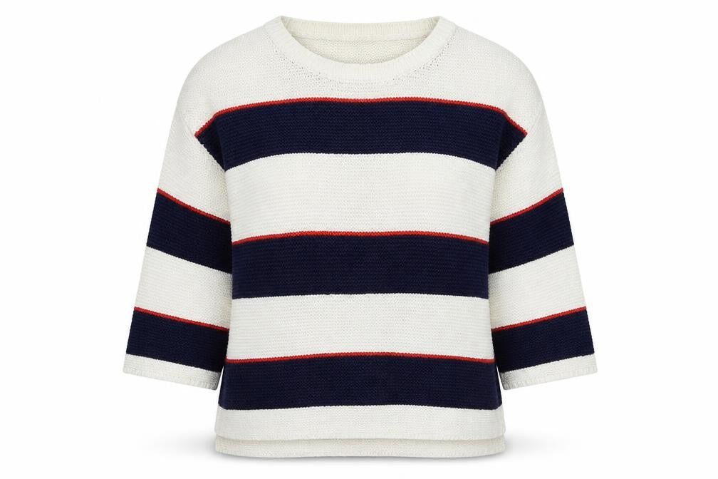 Front view of Tu women’s multicoloured striped knit jumper, size UK 12
