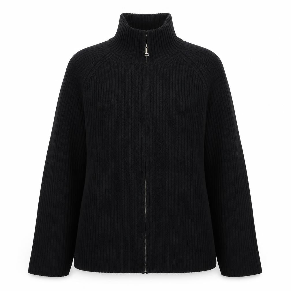 Front view of Full Circle women’s black knit jacket coatigan, size L