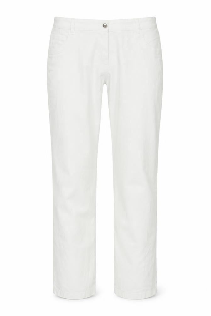 Front view of Niama women’s white trousers, size UK 34, in, 28-inch leg