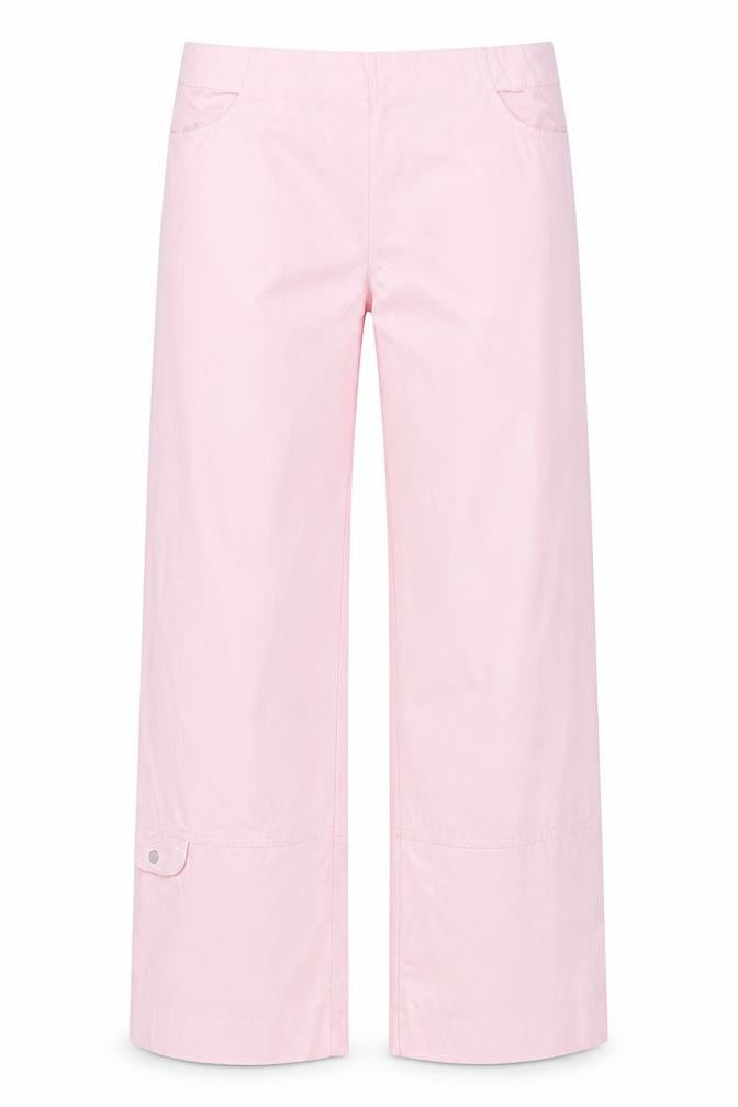 Front view of INTERCHIC women’s pink trousers, size UK 32, in, 28-inch leg