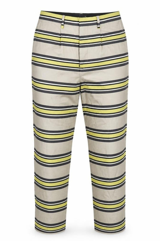 Front view of ASOS women’s beige striped trousers, size UK 32, 24.5-inch leg