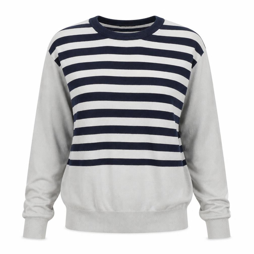 Front view of Solid Luxury women’s grey striped jumper, size XL