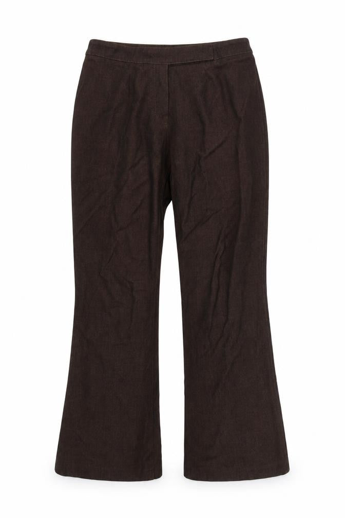 Front view of Preworn women’s brown trousers, size S, 26-inch leg