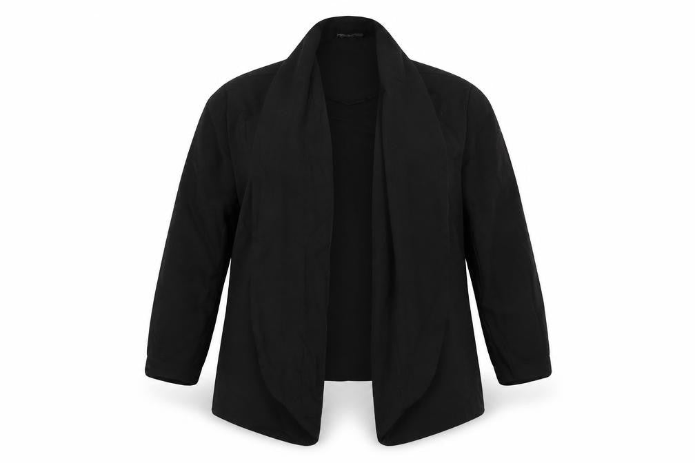 Front view of F&F women’s black jacket suit, size UK 14