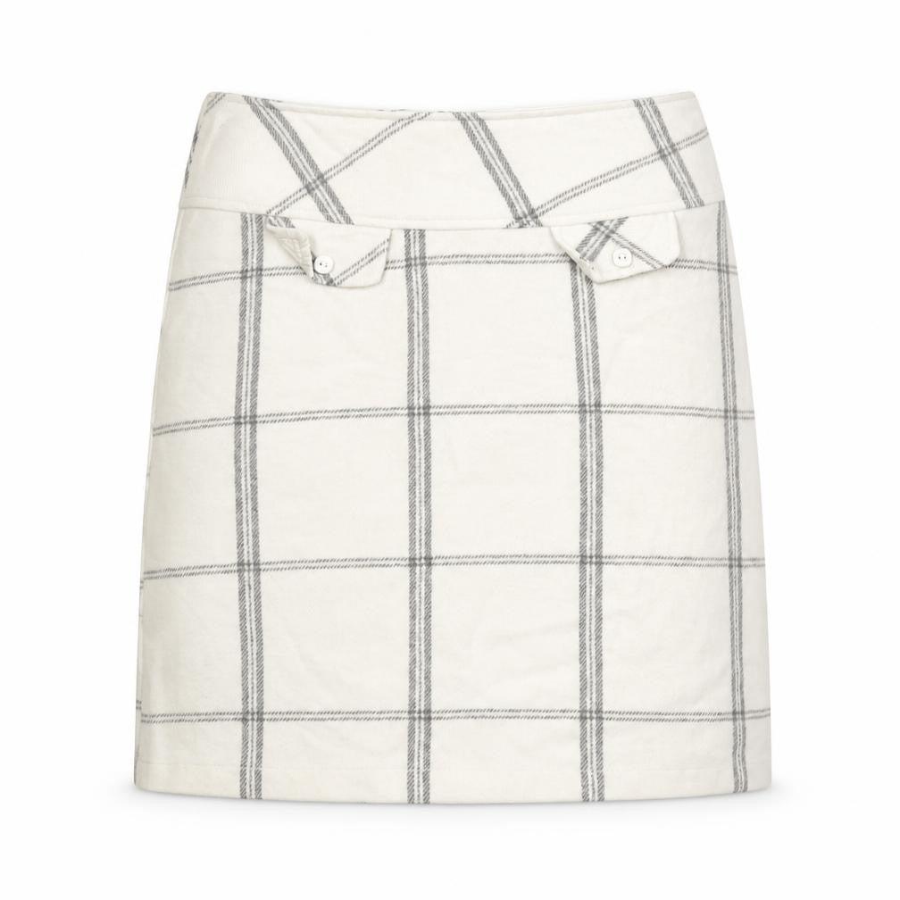 Front view of Janina women’s white check mini skirt, size UK 8