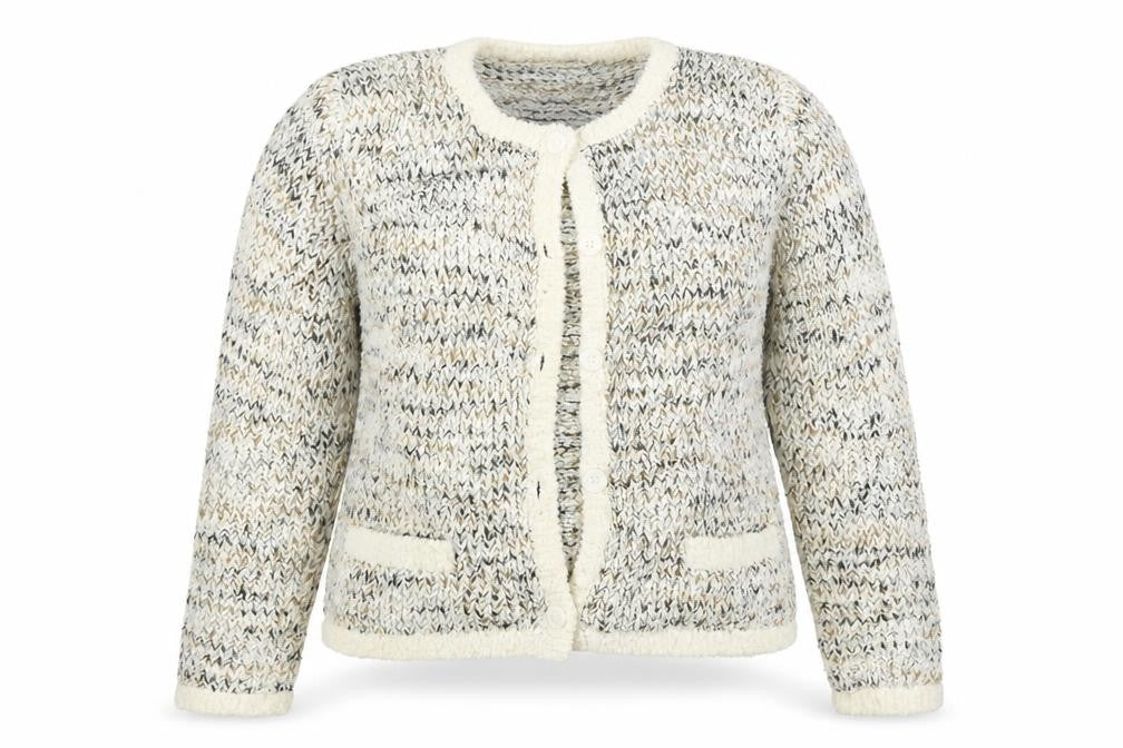 Front view of Passport women’s beige cardigan jumper, size L