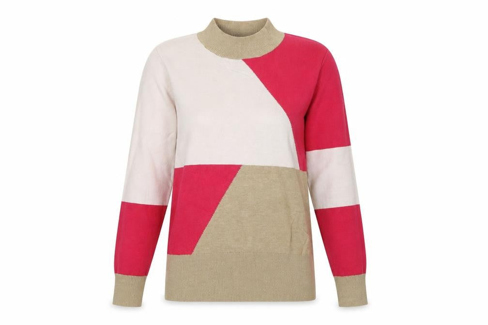 Front view of Marks & Spencer women’s brown striped knit pullover sweatshirt, size UK 8