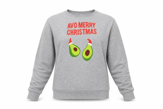 Front view of H&M women’s grey pullover sweatshirt, size L, - christmas