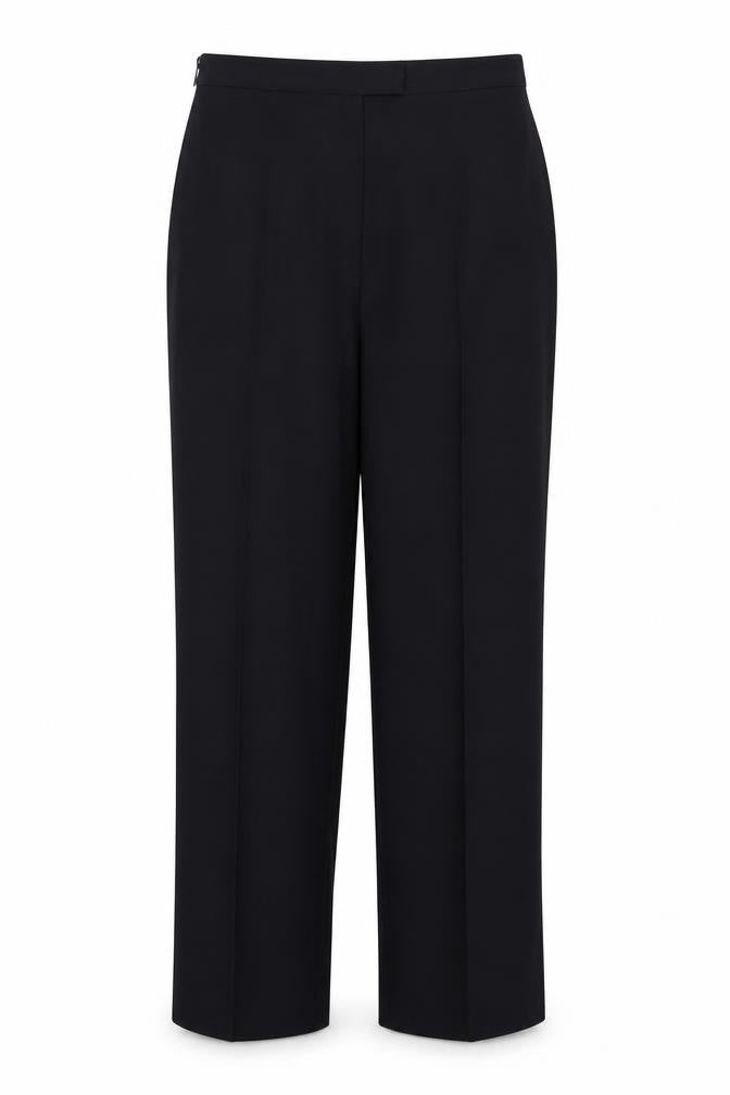 Front view of Marks & Spencer women’s blue trousers, size UK 14, 29-inch leg