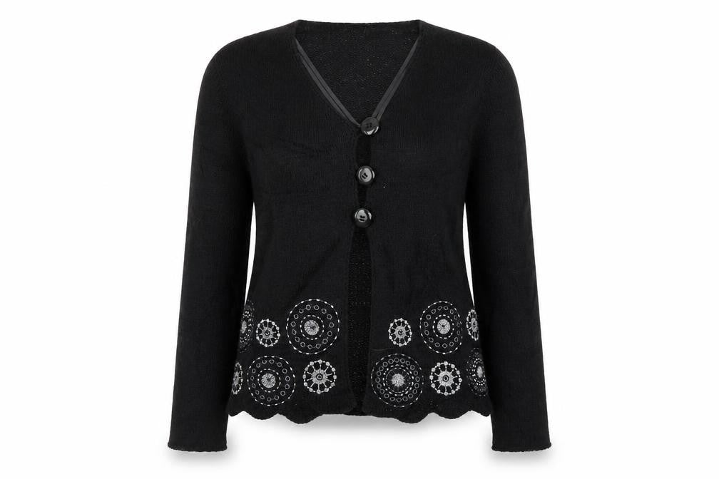 First Avenue Womens Black Floral  Cardigan Jumper Size M