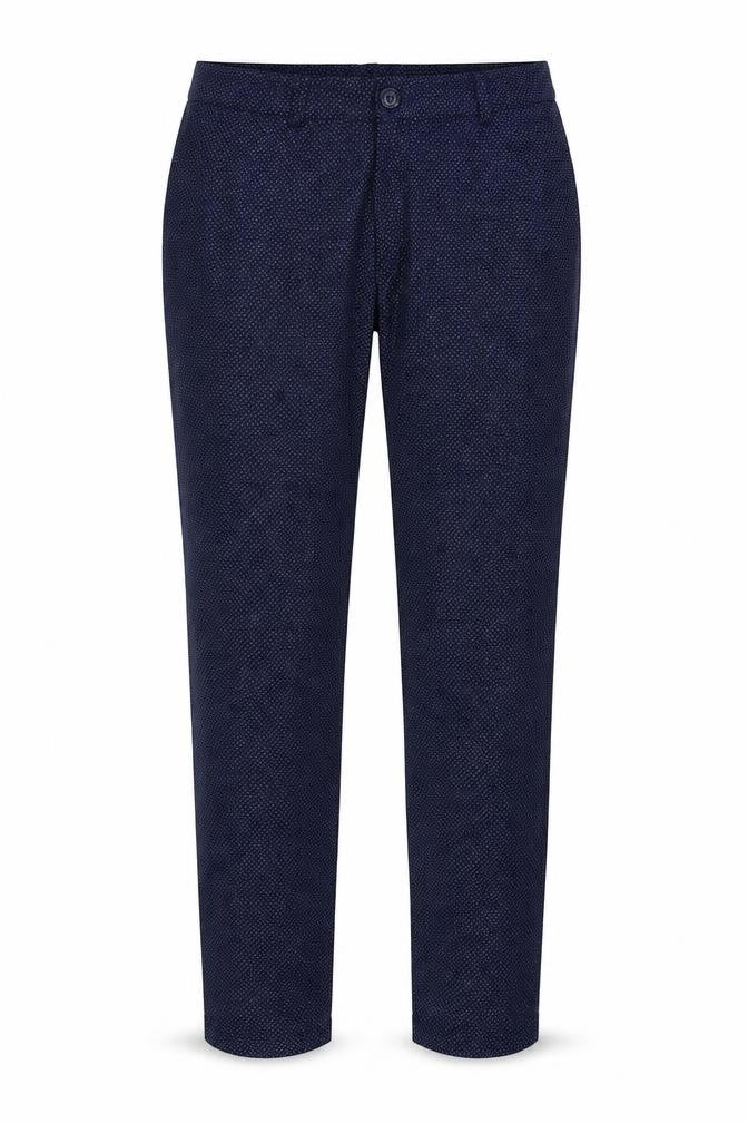 Front view of Preworn women’s blue trousers, size M, 26-inch leg