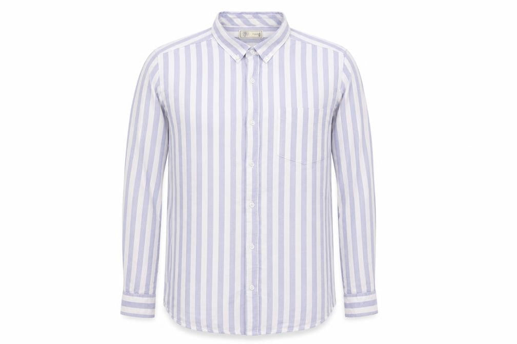 Front view of Next men’s white striped button-up, size L