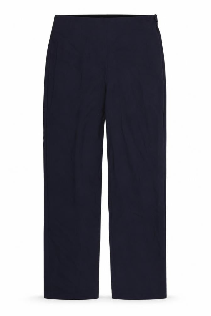 Front view of Marks & Spencer women’s blue trousers, size UK 8, 29-inch leg