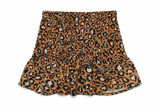 Front view of ASOS women’s beige animal print flare skirt, size UK 10, - elastic waist band
