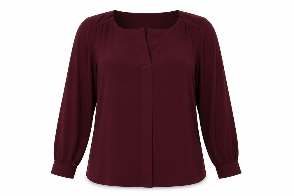 Front view of Evans women’s purple basic blouse, size UK 14