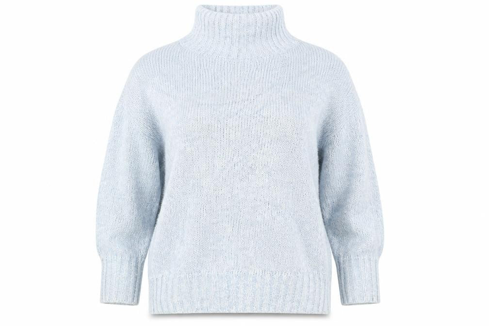 Front view of Marks & Spencer women’s blue henley jumper, size S