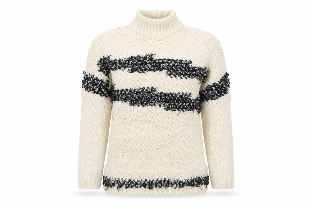Front view of Tu women’s beige striped jumper, size UK 10