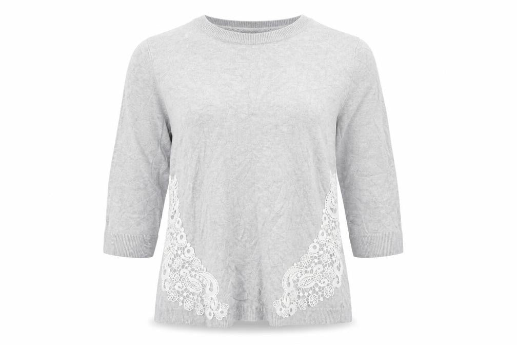 Front view of Marks & Spencer women’s grey houndstooth jumper, size UK 12