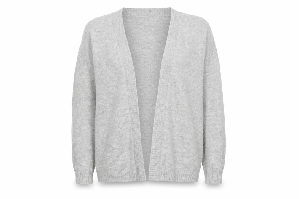 Front view of H&M women’s grey cardigan jumper, size XS
