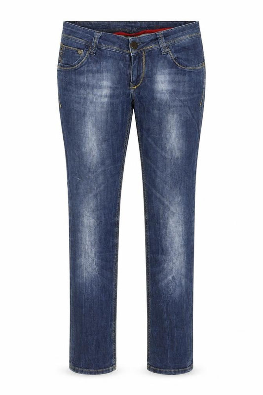 Front view of Cross women’s blue denim straight jeans, size UK 26, in, 32-inch leg