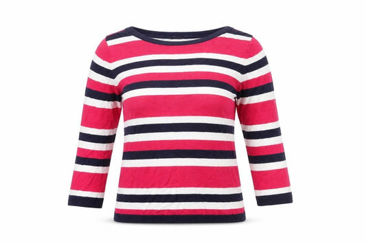 Front view of Papaya women’s multicoloured striped basic blouse, size UK 10