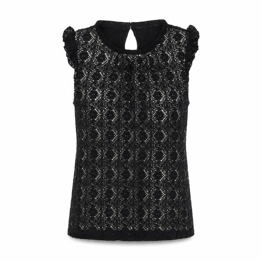Front view of Oasis women’s black basic tank, size M