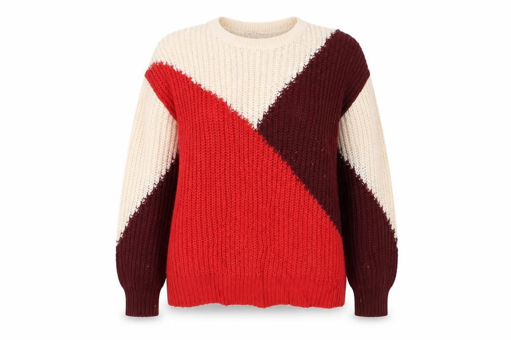 Front view of Peacocks women’s multicoloured geometric henley jumper, size M