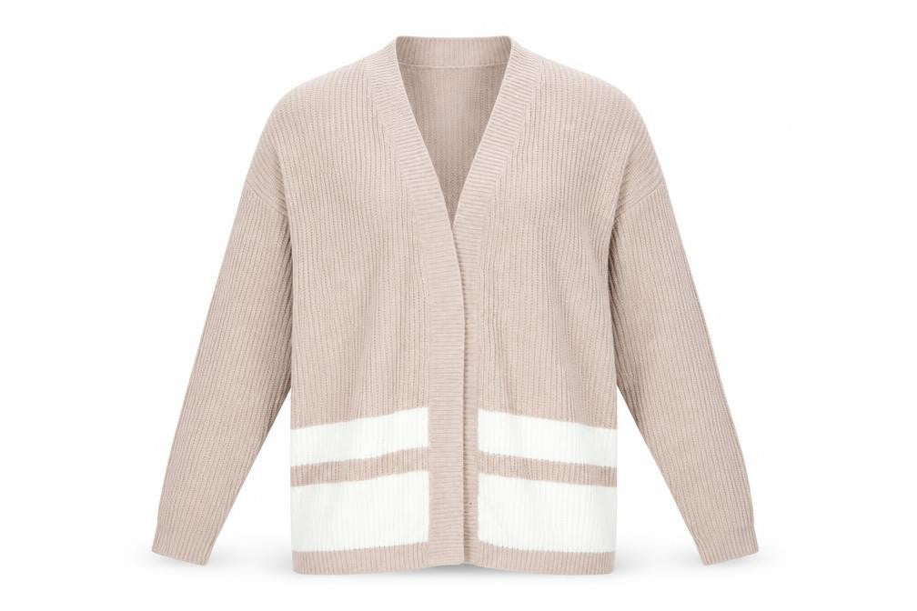 Front view of Primark women’s pink striped cardigan jumper, size M