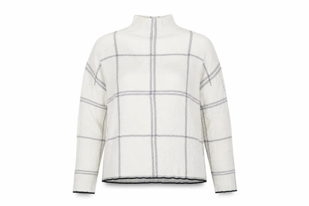 Front view of New Look women’s white check jumper, size M
