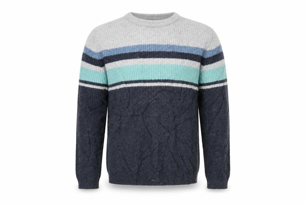 Front view of Marks & Spencer men’s multicoloured striped jumper, size L