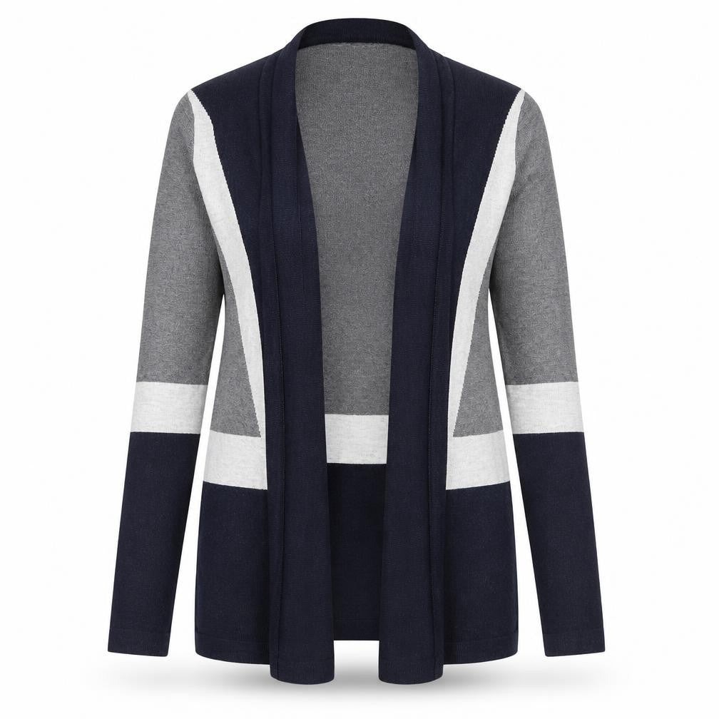 Front view of OVS women’s grey geometric cardigan jumper, size S