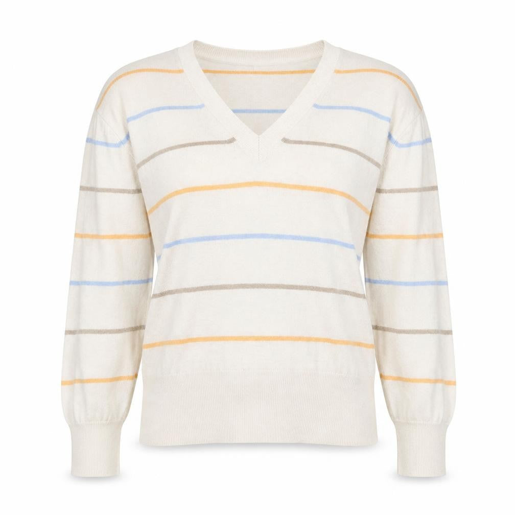 Front view of Marks & Spencer women’s beige striped jumper, size L