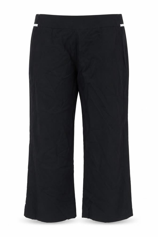 Front view of Essence women’s black trousers, size UK 18, 25-inch leg