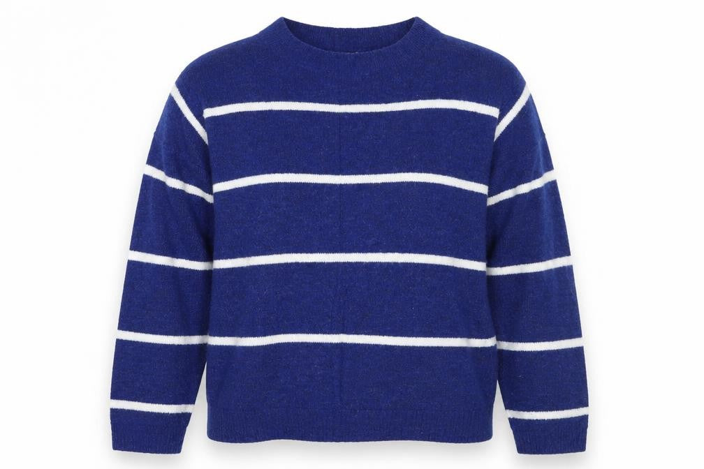 Front view of H&M women’s blue striped jumper, size S
