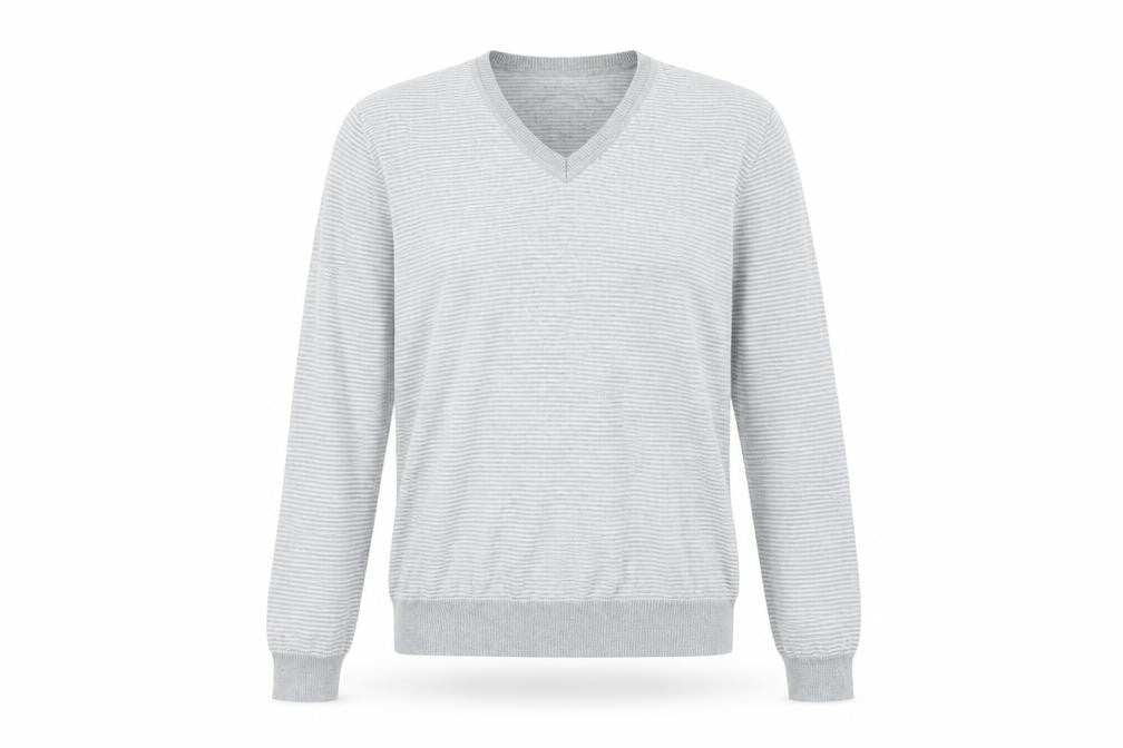 Front view of River Island women’s grey striped jumper, size M