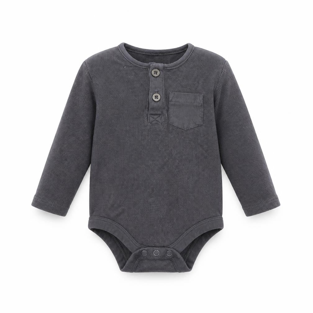 Front view of Tu Baby Grey Babygrow One-Piece, size 3-6, Months