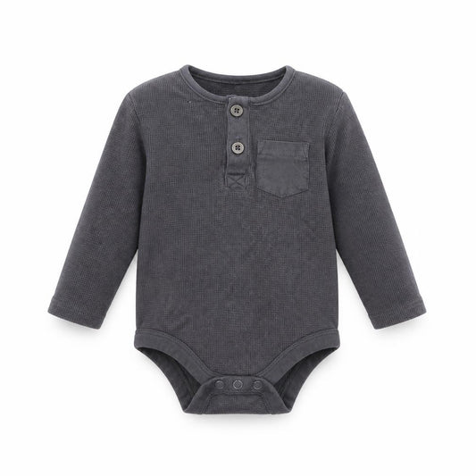 Front view of Tu Baby Grey Babygrow One-Piece, size 3-6, Months