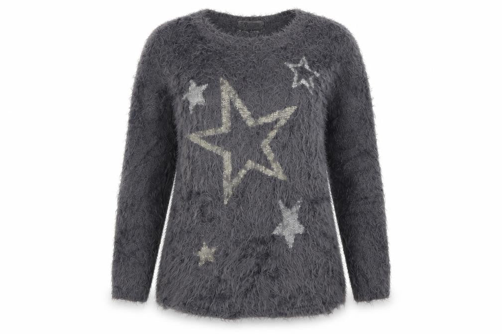Front view of H&M women’s grey geometric jumper, size UK 12