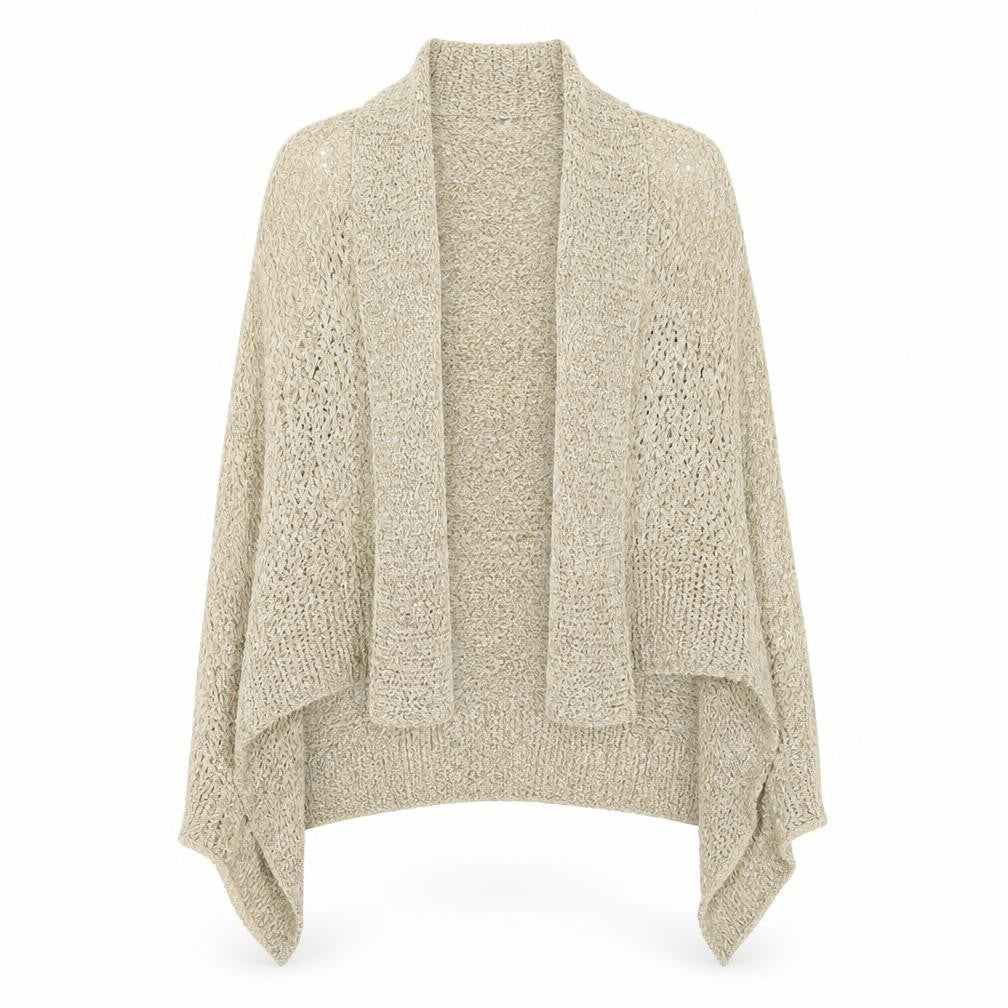 Front view of Miss Selfridge women’s beige knit wrap jumper, size UK 8