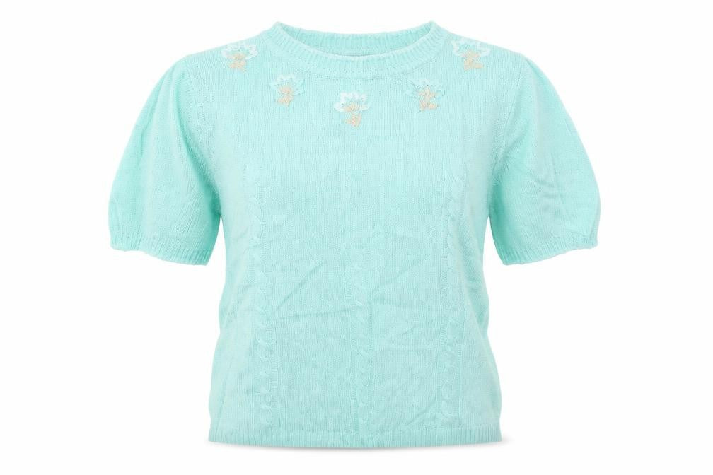 Front view of Reflect women’s green floral jumper, size S, - reflect jumper floral