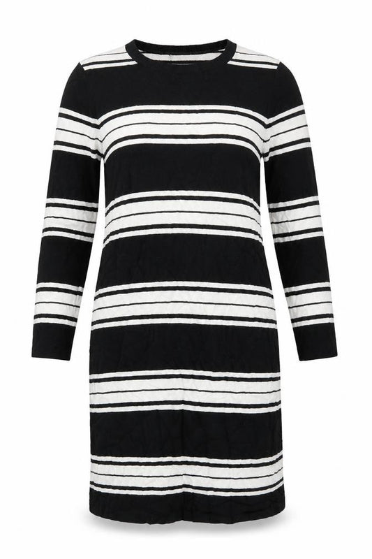 Front view of Dorothy Pe women’s multicoloured striped jumper dress, size UK 10, - dorothy perkins