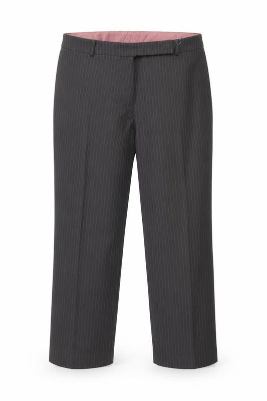 Front view of Amranto women’s grey striped trousers, size UK 18, 28-inch leg