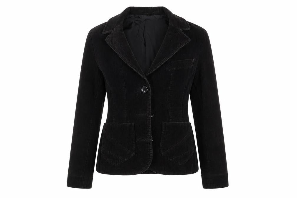 Front view of H&M women’s black jacket, size UK 6