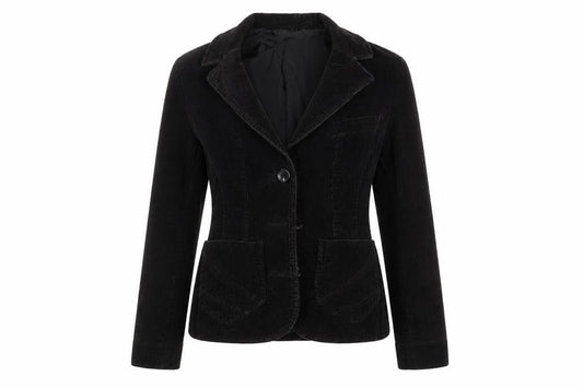 Front view of H&M women’s black jacket, size UK 6