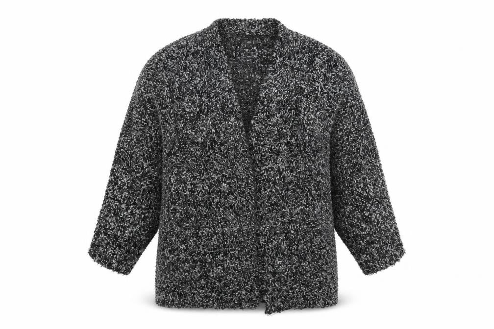 Front view of Atmosphere women’s grey cardigan jumper, size UK 10